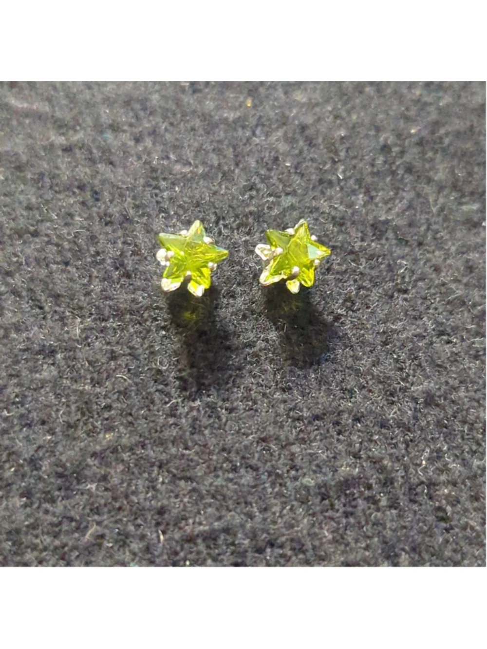 Sterling Silver Olive Green Crystal Star Dainty Delicate Stud Statement Earrings